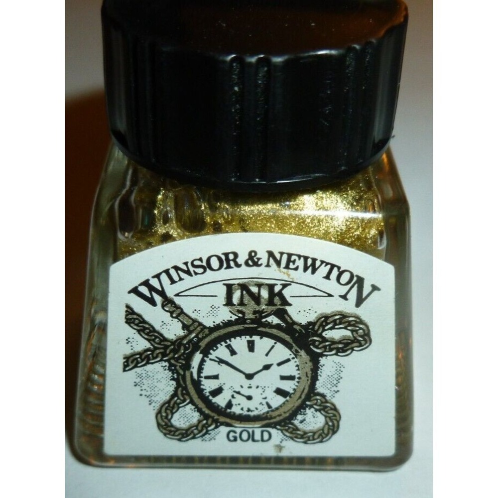 Winsor‎ & Newton Drawing Ink Gold Metallic 14ml Glass Bottle Calligraphy Art